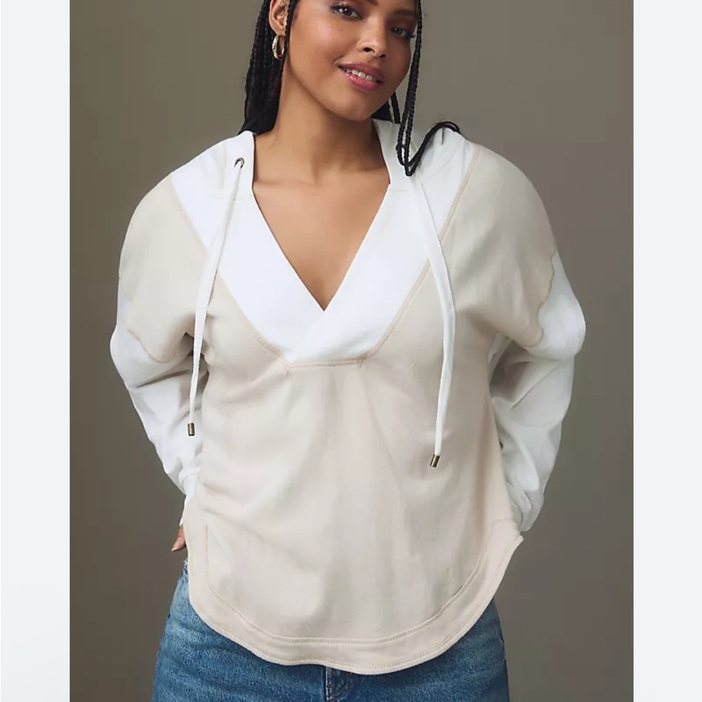 Anthropologie Pilcro Wharfside V-Neck Hooded Sweatshirt in Neutral Size M